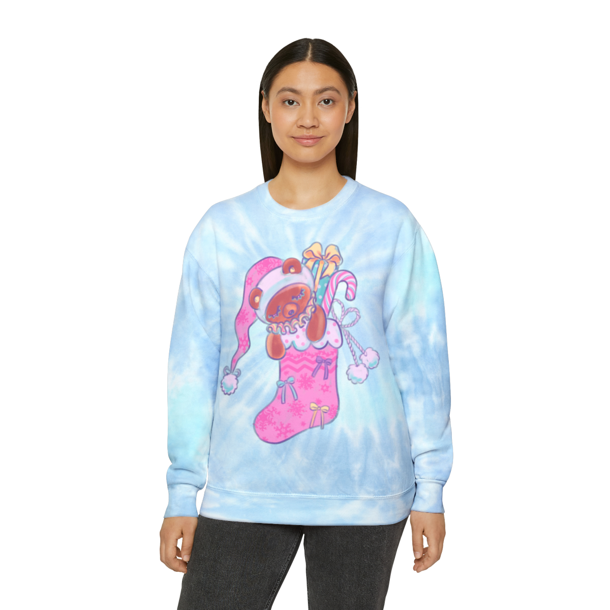 Sweet Yule Stocking Unisex Tie-Dye Sweatshirt - Image 3