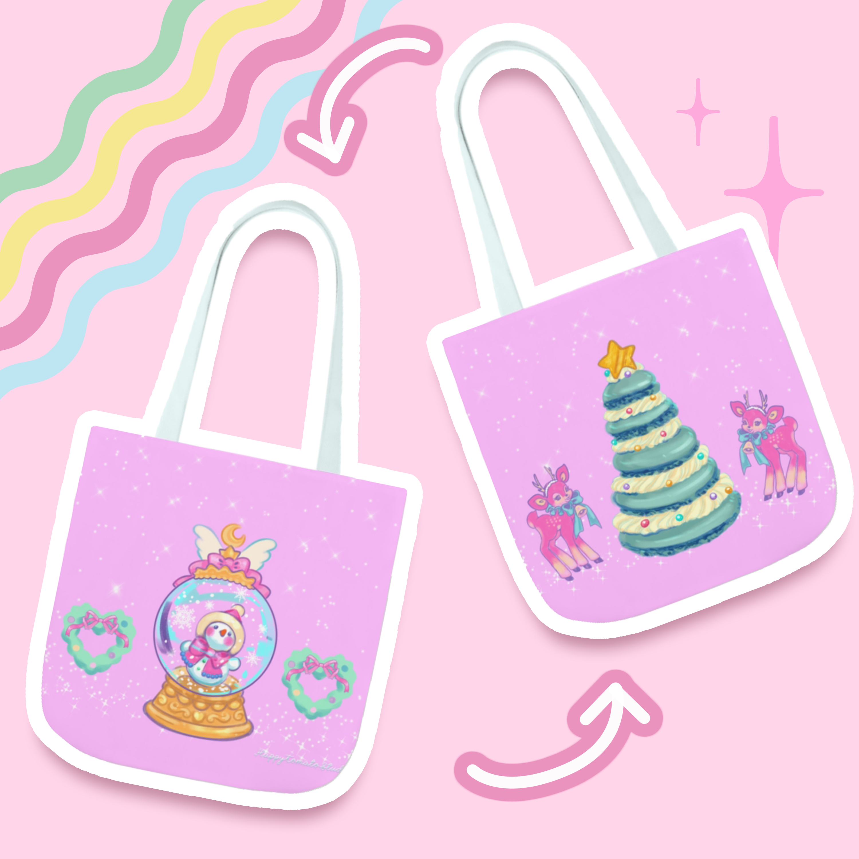 Minty Tinsel Double Sided Canvas Tote Bag