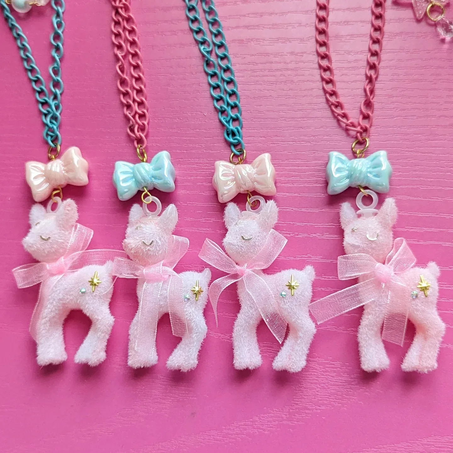 Minty Tinsel Flocked Deer Necklace