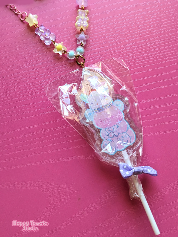 Milkshake Teddy Treat Lollipop Double Layered Necklace - Image 4